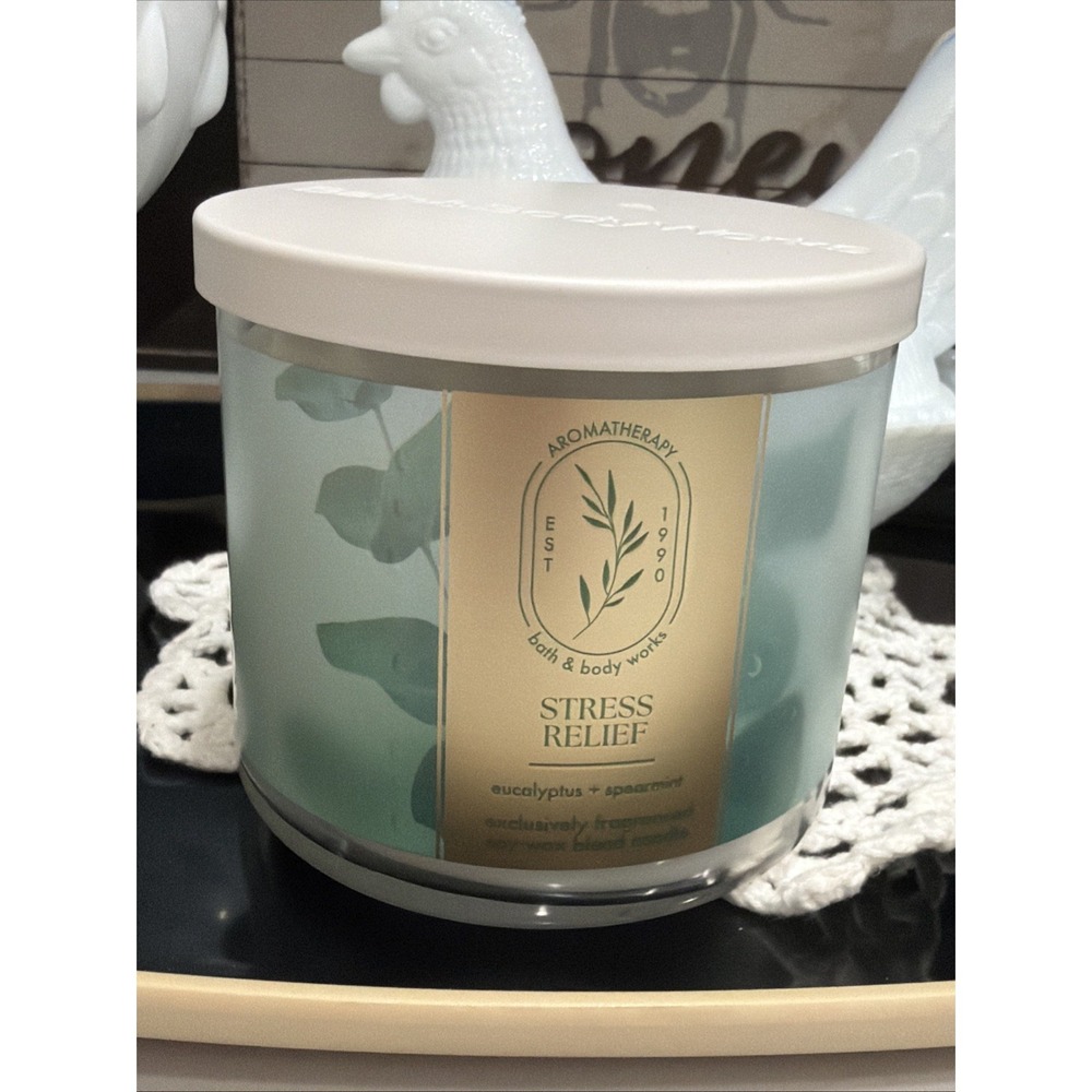 Bath & Body Works Stress Relief 3-Wick Candle Eucalyptus Spearmint Aromatherapy